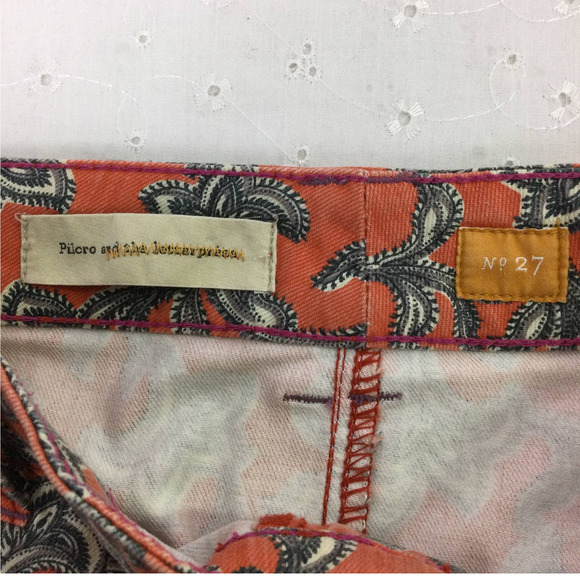 Pilcro and the Letter Press Orange Paisley Knee Length Skirt Women's Size 27 - Picture 5 of 9